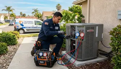 Professional AC repair technician servicing air conditioner in San Diego, CA