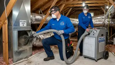 Technician cleaning air ducts for HVAC system in San Diego, CA home | Five Star Cooling