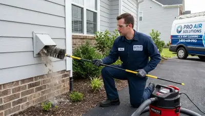 Technician cleaning dryer vent in San Diego, CA home for improved airflow and fire safety