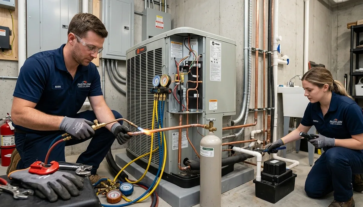 Plumber fixing residential pipe system in San Diego, CA for Five Star Cooling plumbing services